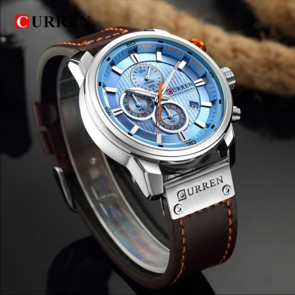 Curren Stainless Steel Men's Leather Analog Watch Designer - Picture 2 of 5